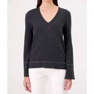 NEW GOLDIE serena double face v neck top in charcoal/grey heather